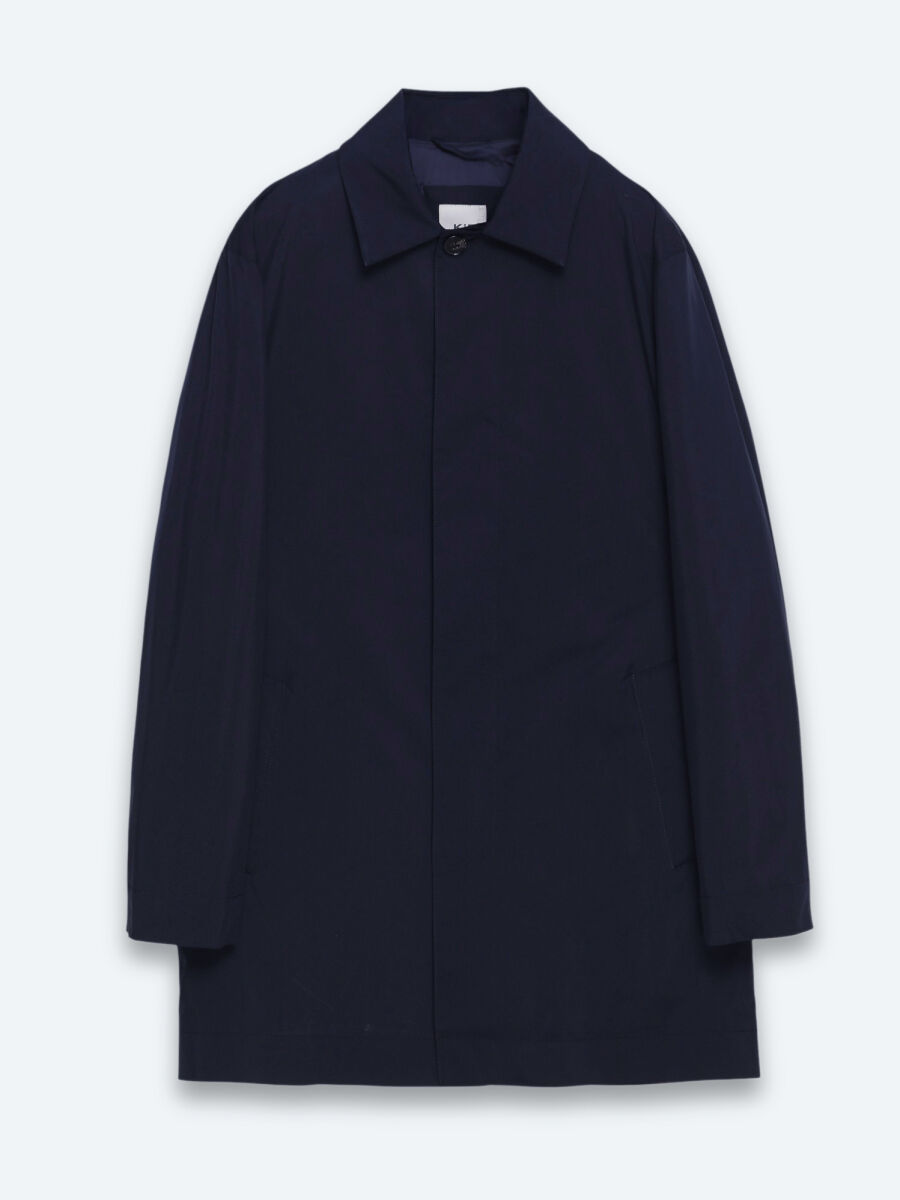 Navy Blue Regular Fit Shirt Collar Casual Weaving Rain Coat - 6