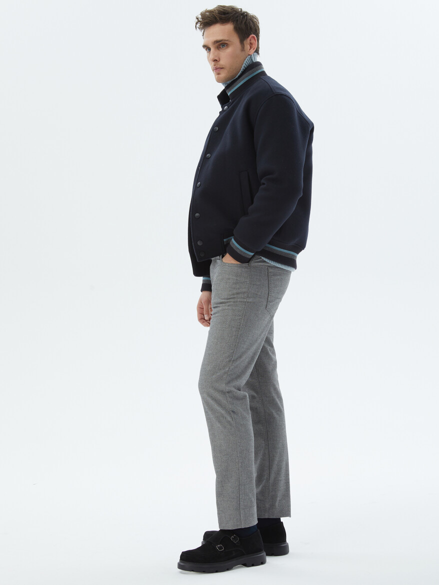 Navy Blue Regular Fit Turtleneck Casual Knitting Coat - 4