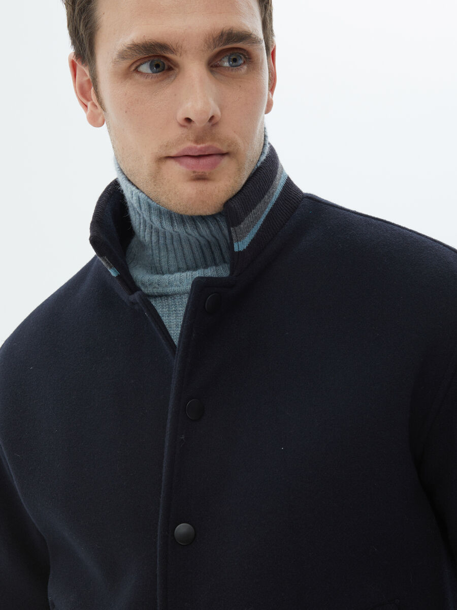 Navy Blue Regular Fit Turtleneck Casual Knitting Coat - 7