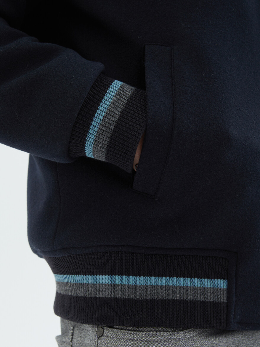 Navy Blue Regular Fit Turtleneck Casual Knitting Coat - 8