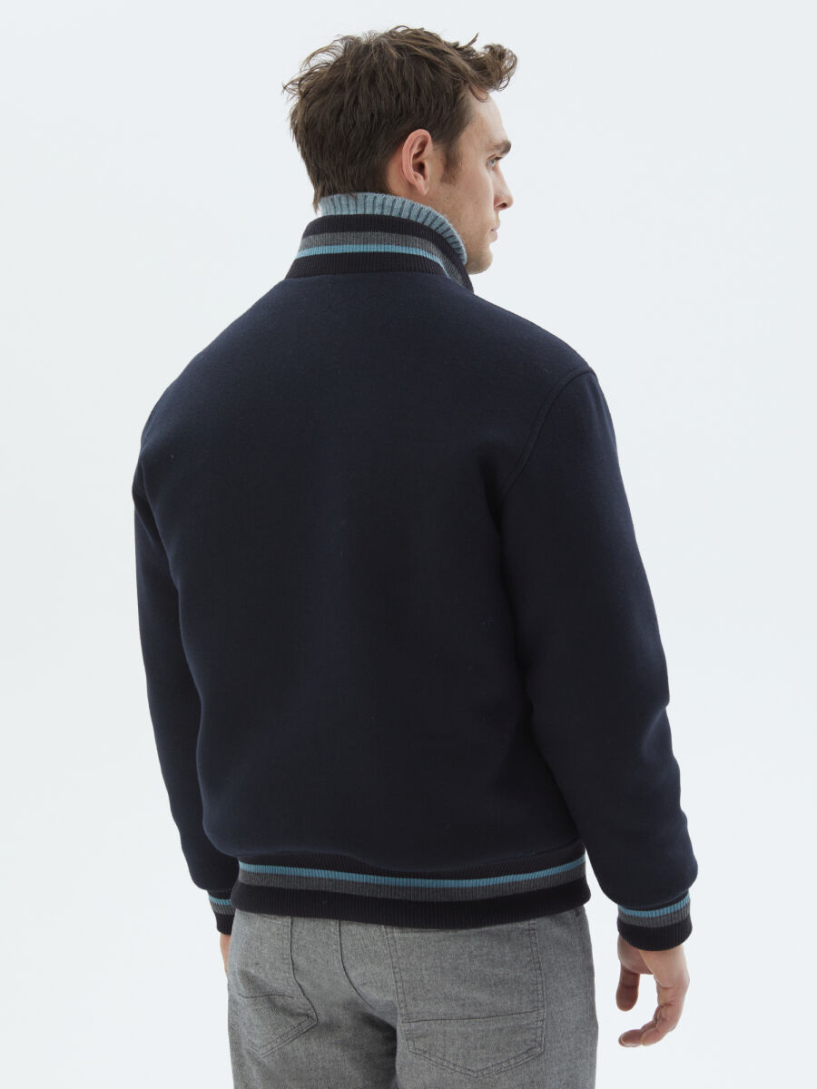 Navy Blue Regular Fit Turtleneck Casual Knitting Coat - 9