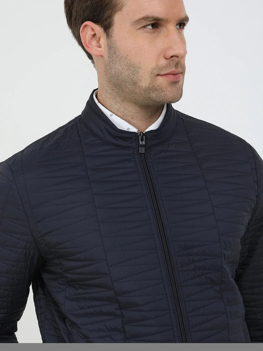 Navy Blue Regular Fit Turtleneck Casual Weaving Coat - 3