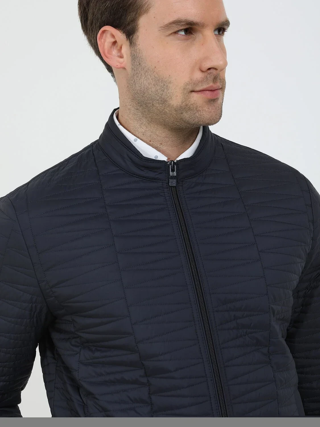 Navy Blue Regular Fit Turtleneck Casual Weaving Coat - 3