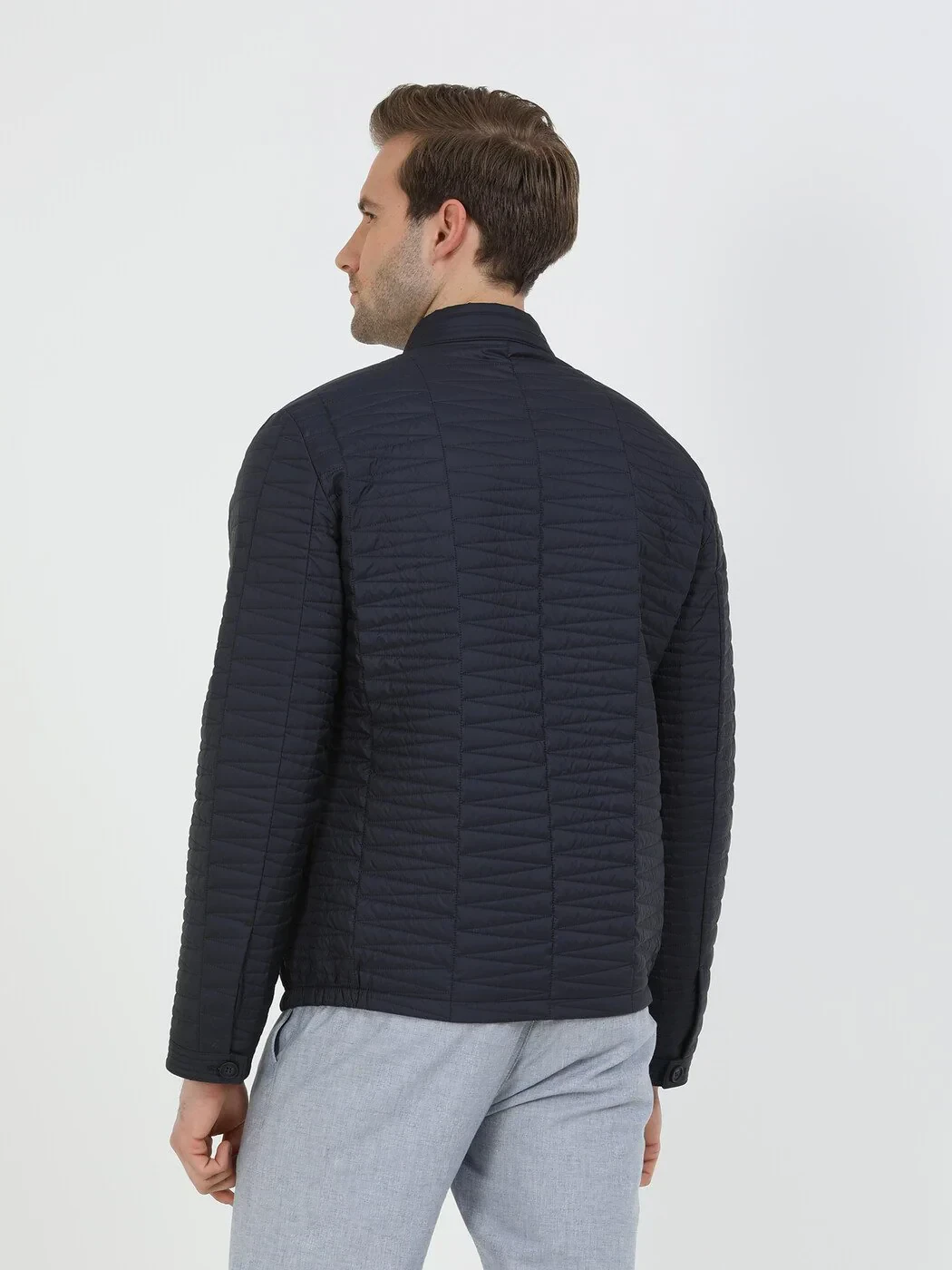 Navy Blue Regular Fit Turtleneck Casual Weaving Coat - 5