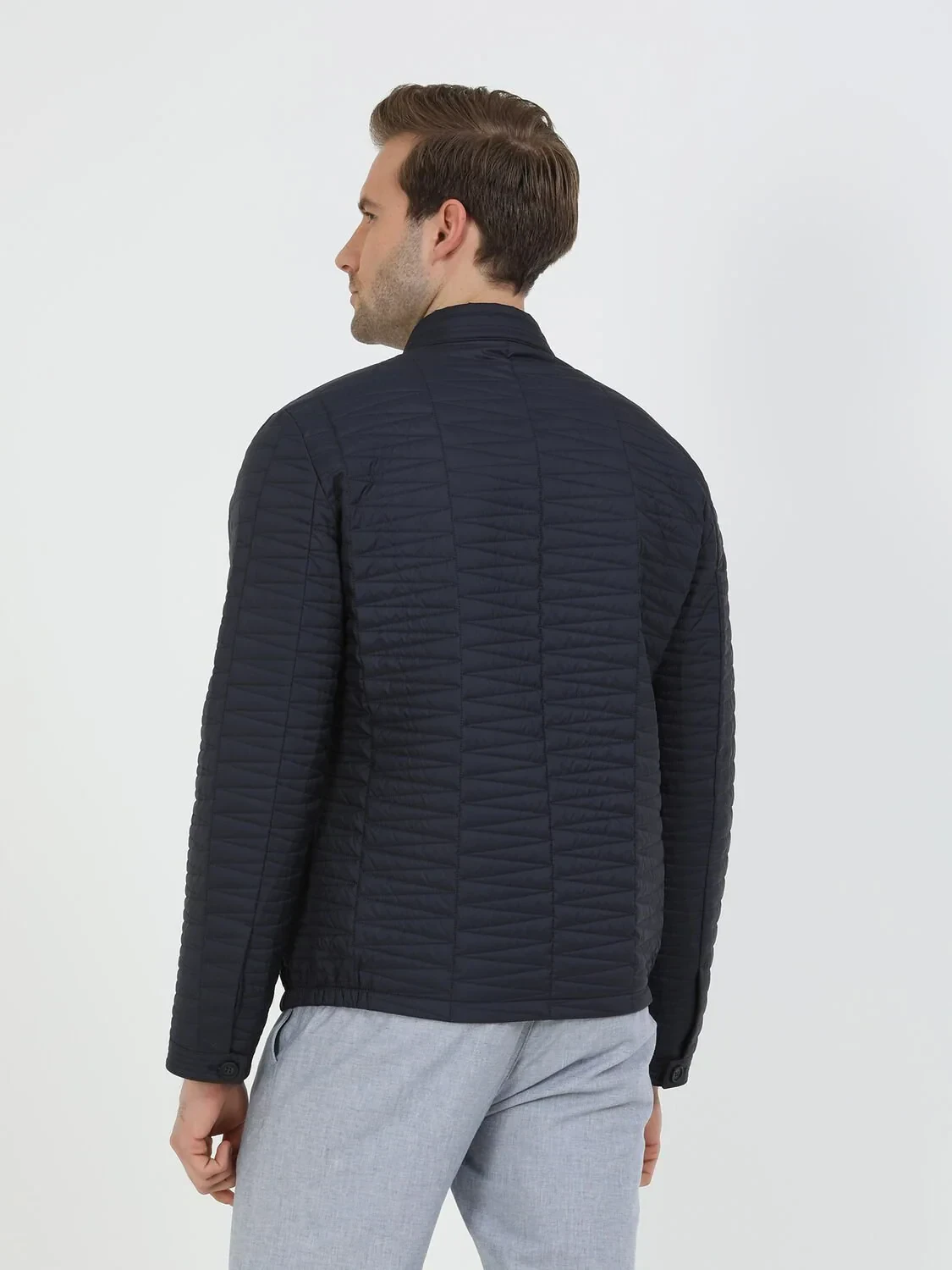 Navy Blue Regular Fit Turtleneck Casual Weaving Coat - 5