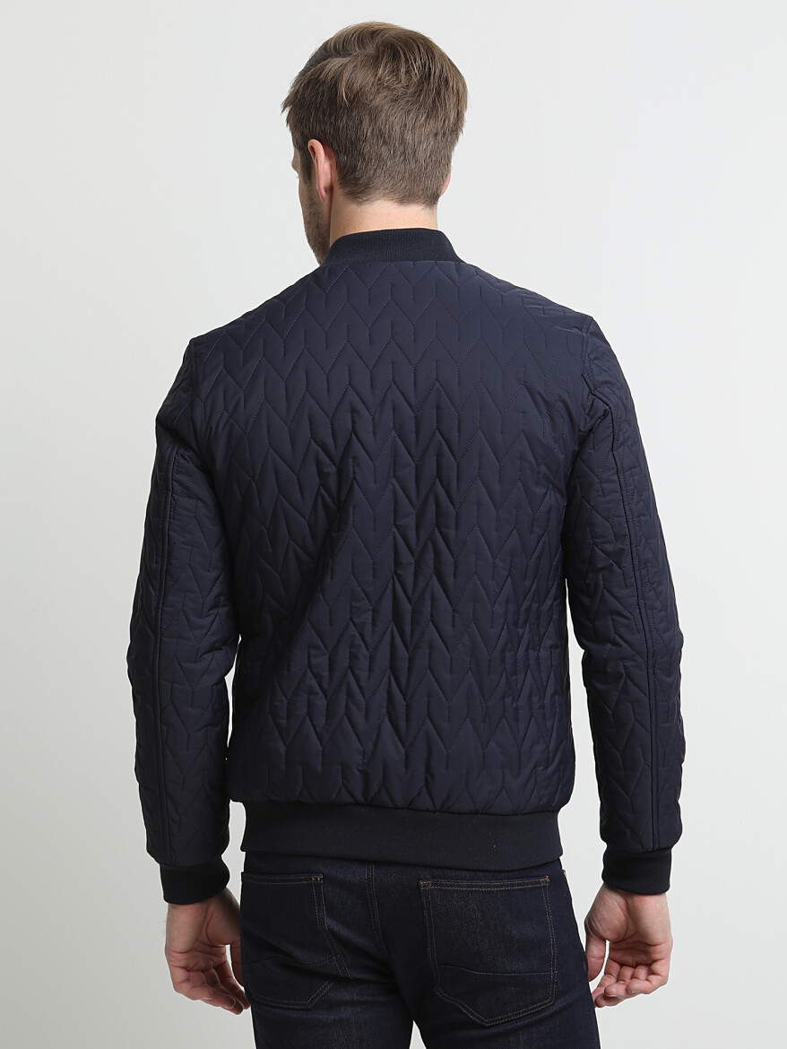 Navy Blue Regular Fit Turtleneck Casual Weaving Coat - 4