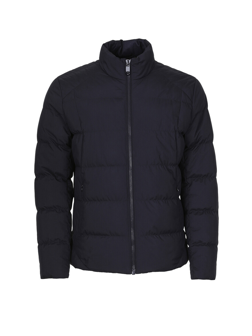 Navy Blue Regular Fit Turtleneck Casual Weaving Coat - 7
