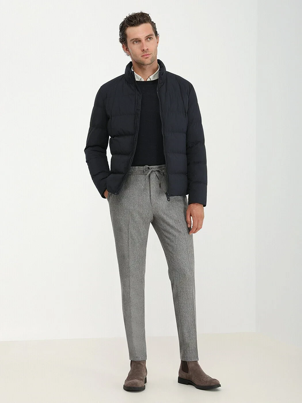 Navy Blue Regular Fit Turtleneck Casual Weaving Coat - 4