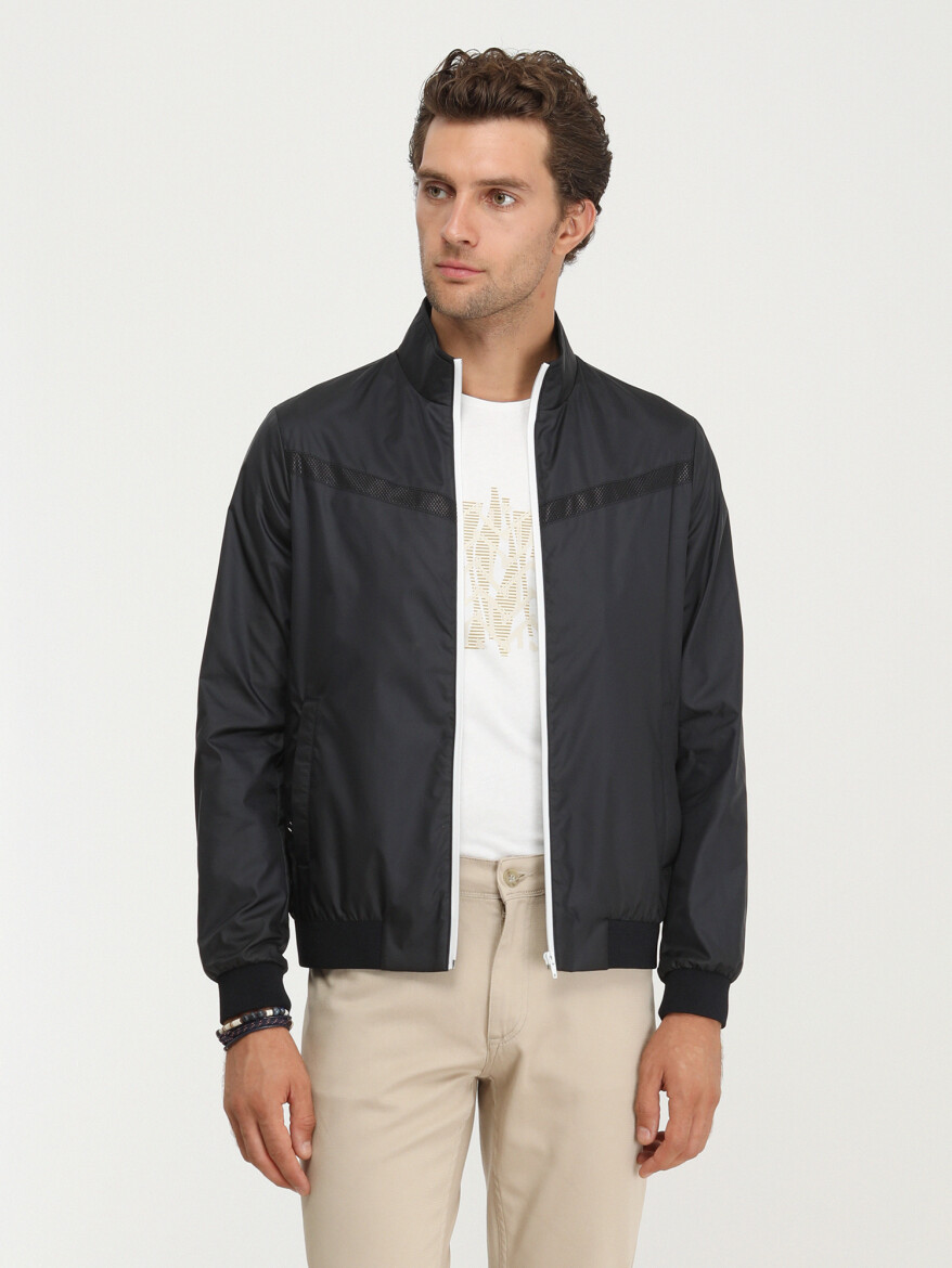 Navy Blue Regular Fit Turtleneck Casual Weaving Coat - 1