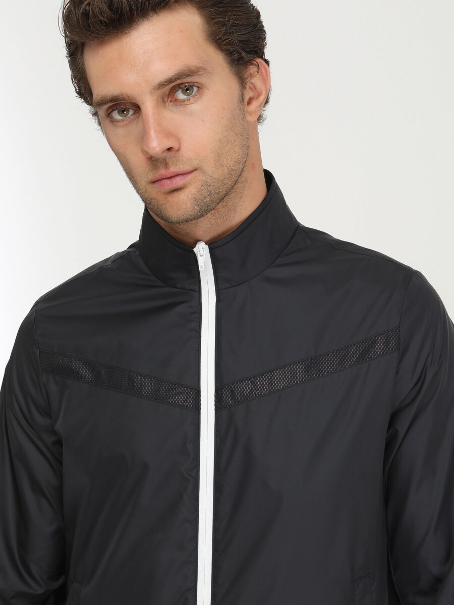 Navy Blue Regular Fit Turtleneck Casual Weaving Coat - 3