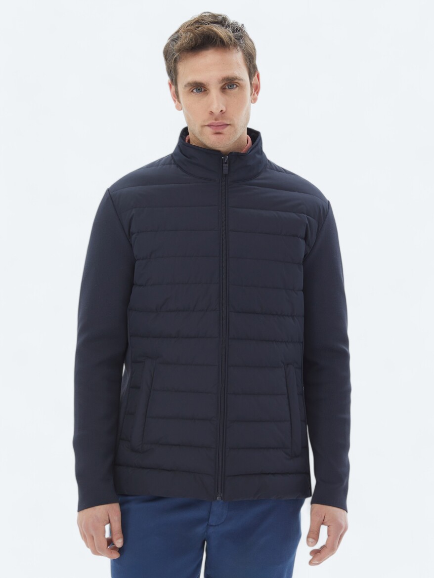 Navy Blue Regular Fit Turtleneck Casual Weaving Coat 