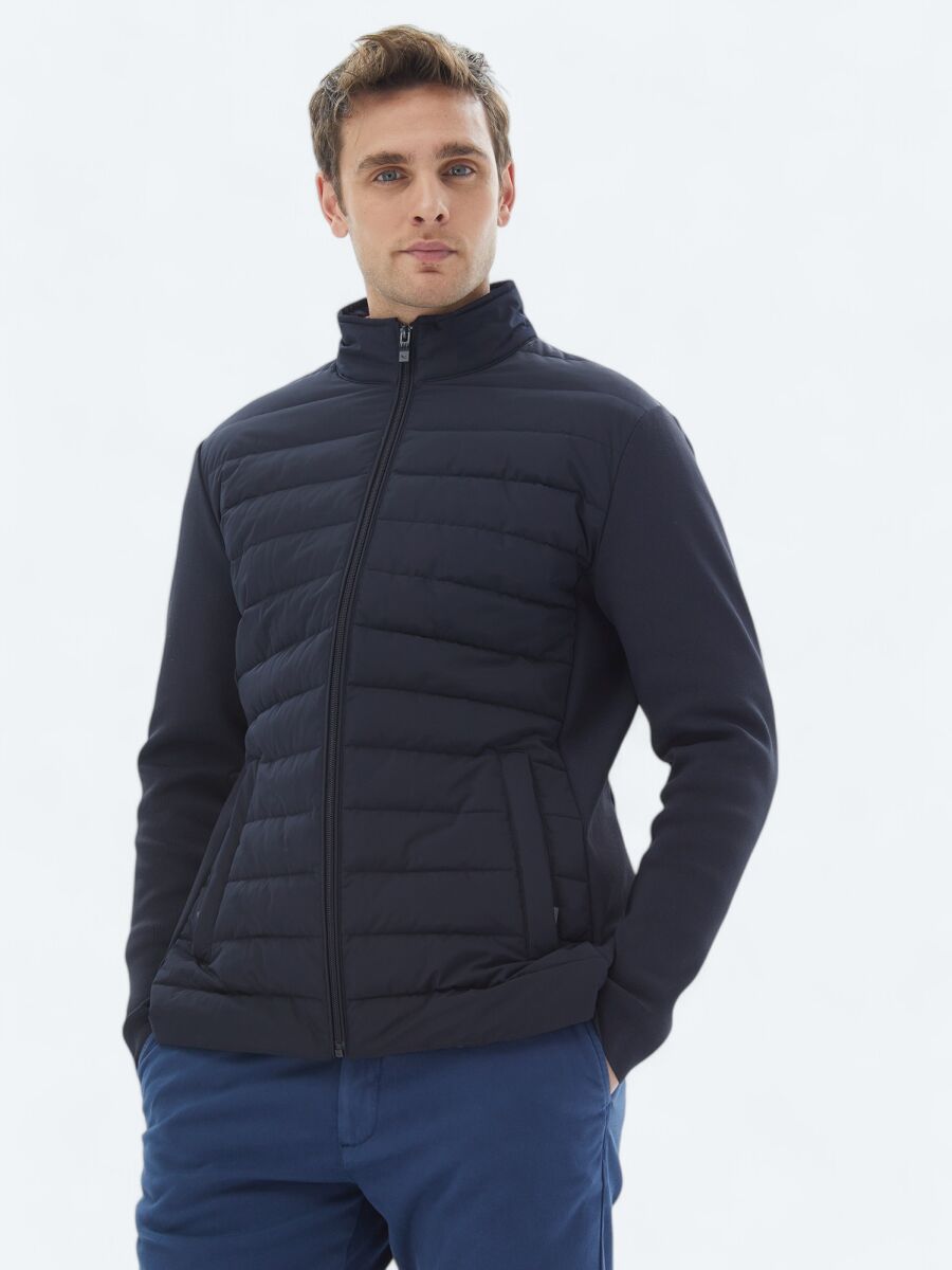 Navy Blue Regular Fit Turtleneck Casual Weaving Coat - 3