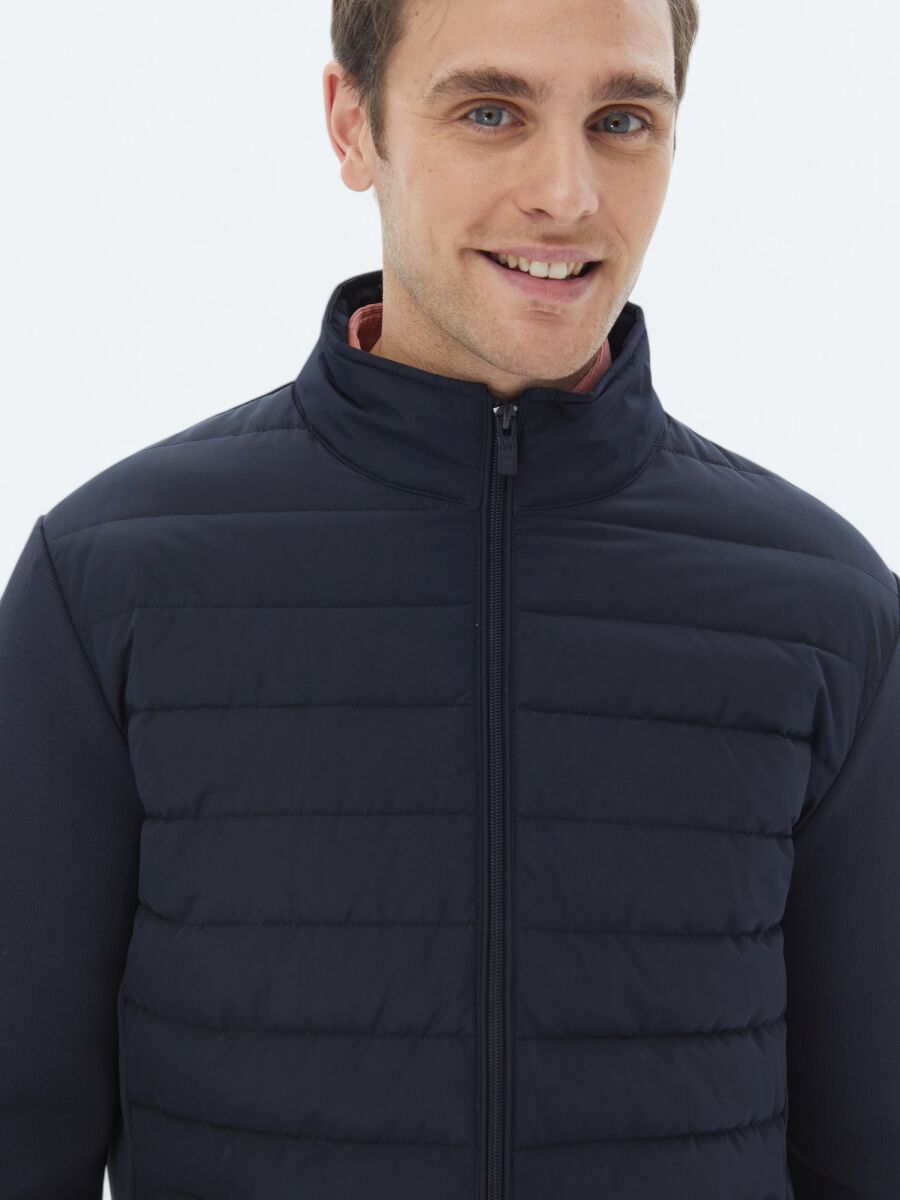 Navy Blue Regular Fit Turtleneck Casual Weaving Coat - 6