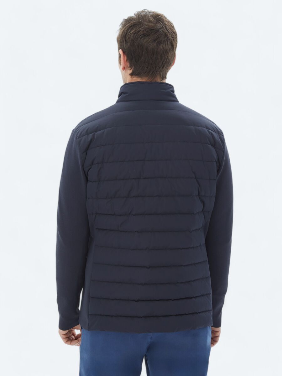 Navy Blue Regular Fit Turtleneck Casual Weaving Coat - 7