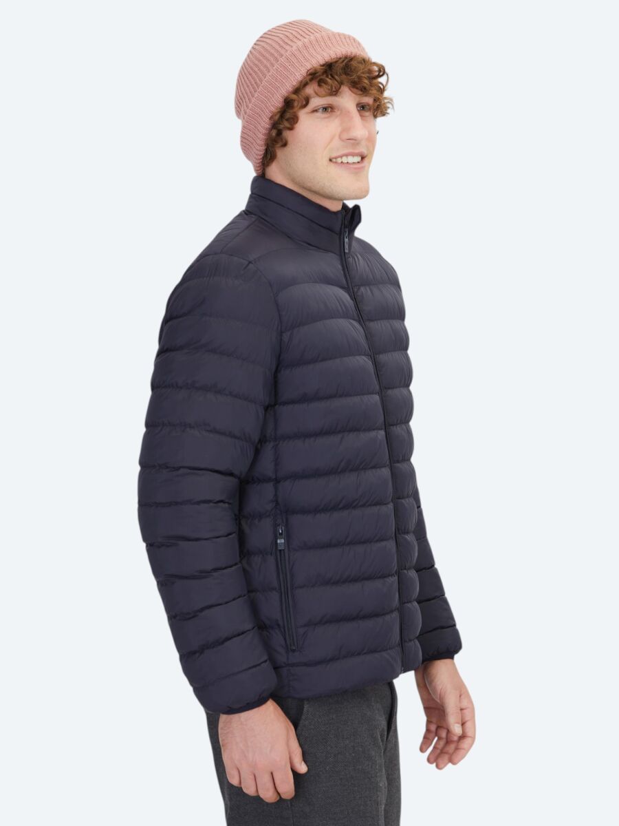 Navy Blue Regular Fit Turtleneck Casual Weaving Coat - 3