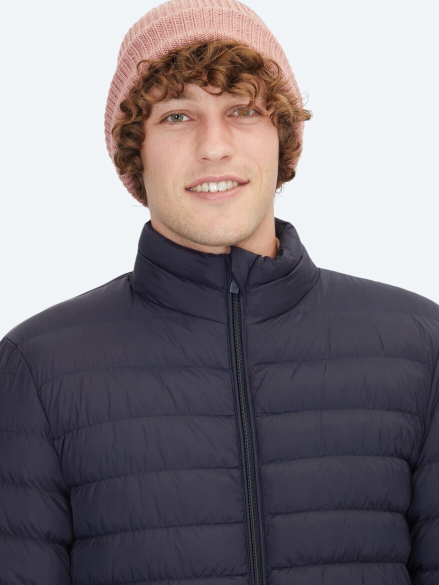 Navy Blue Regular Fit Turtleneck Casual Weaving Coat - 4