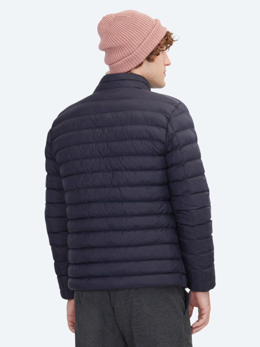 Navy Blue Regular Fit Turtleneck Casual Weaving Coat - 5