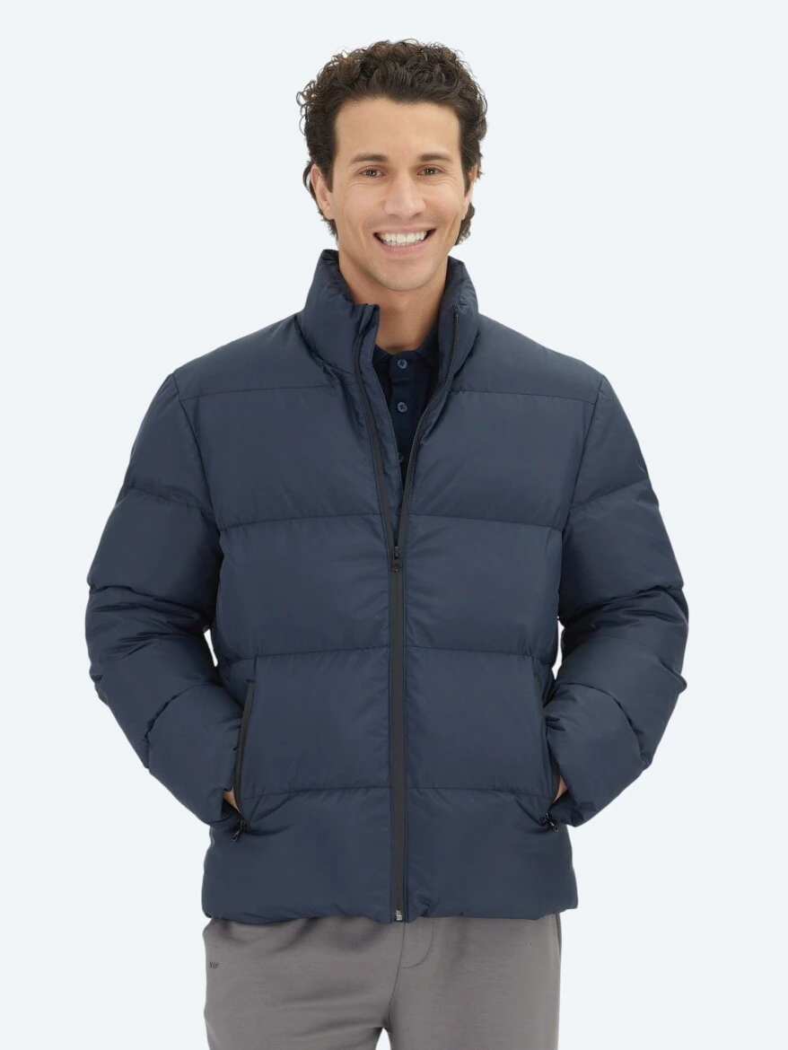 Navy Blue Regular Fit Turtleneck Casual Weaving Coat - KİP