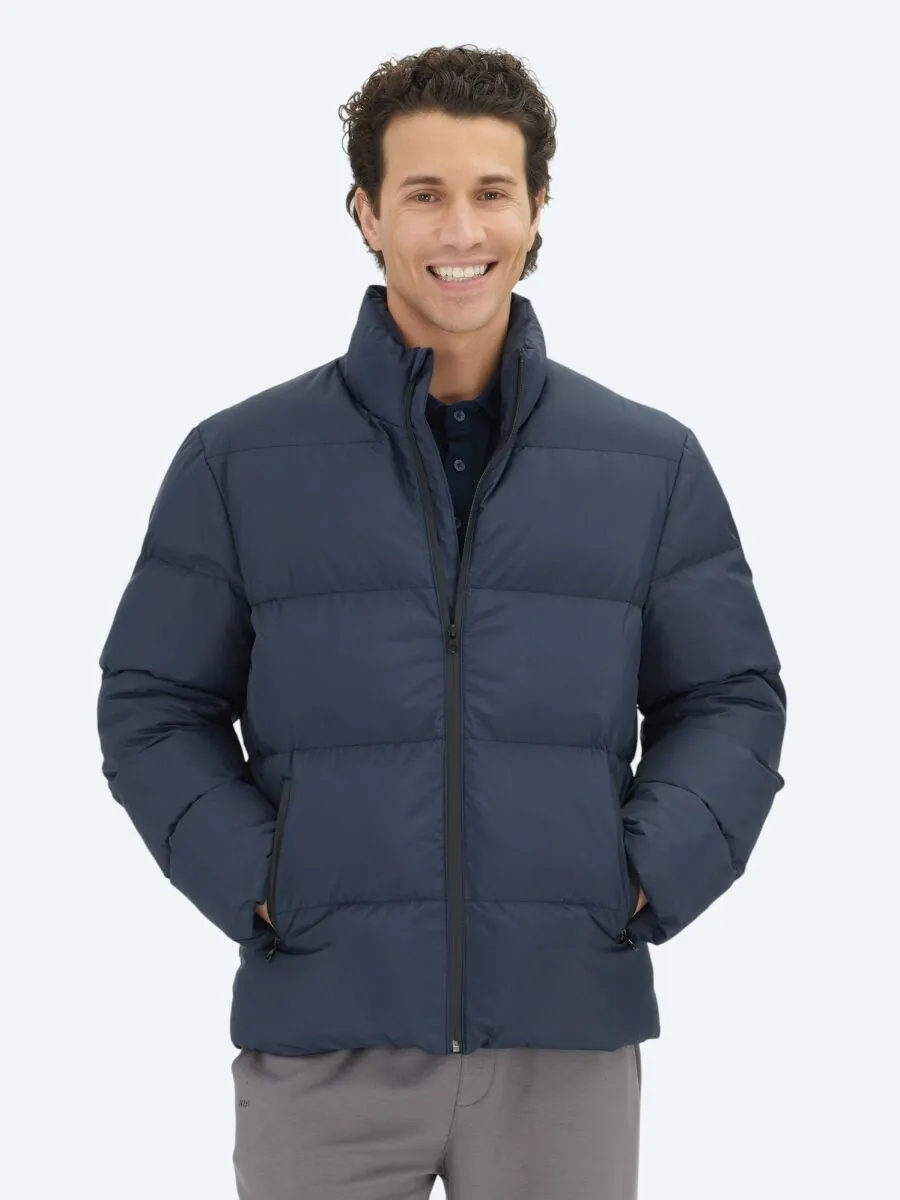 Navy Blue Regular Fit Turtleneck Casual Weaving Coat - 1