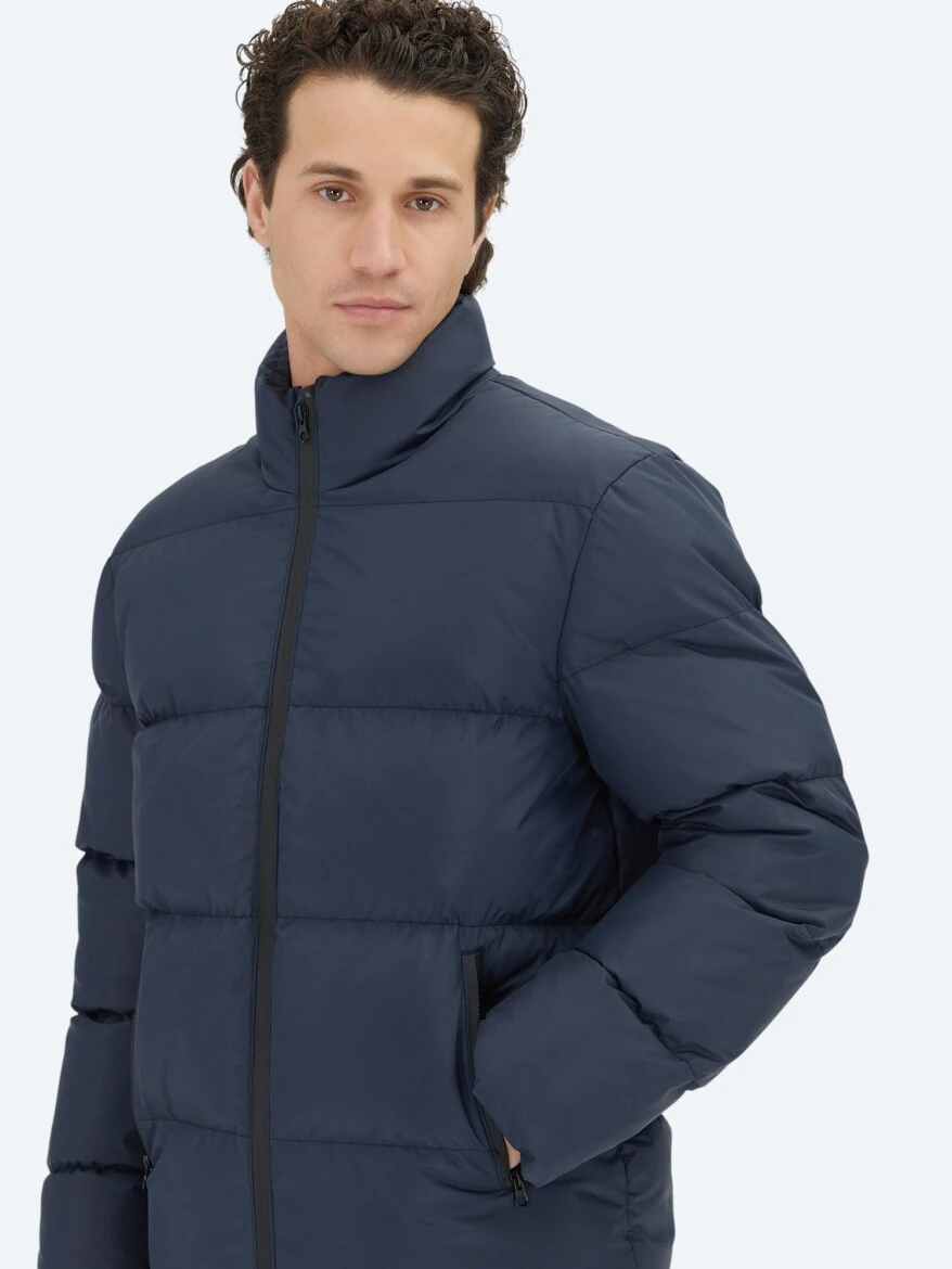 Navy Blue Regular Fit Turtleneck Casual Weaving Coat - KİP