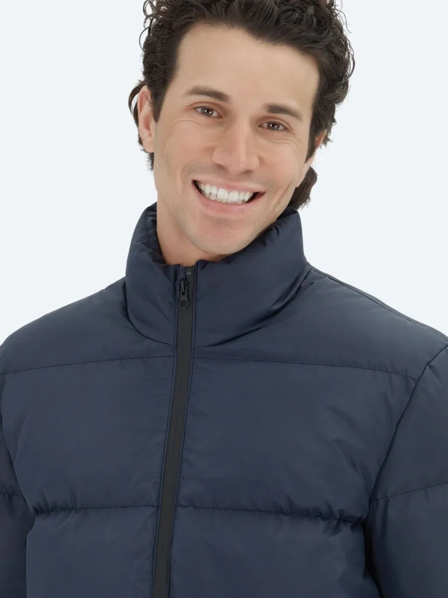 Navy Blue Regular Fit Turtleneck Casual Weaving Coat - 4