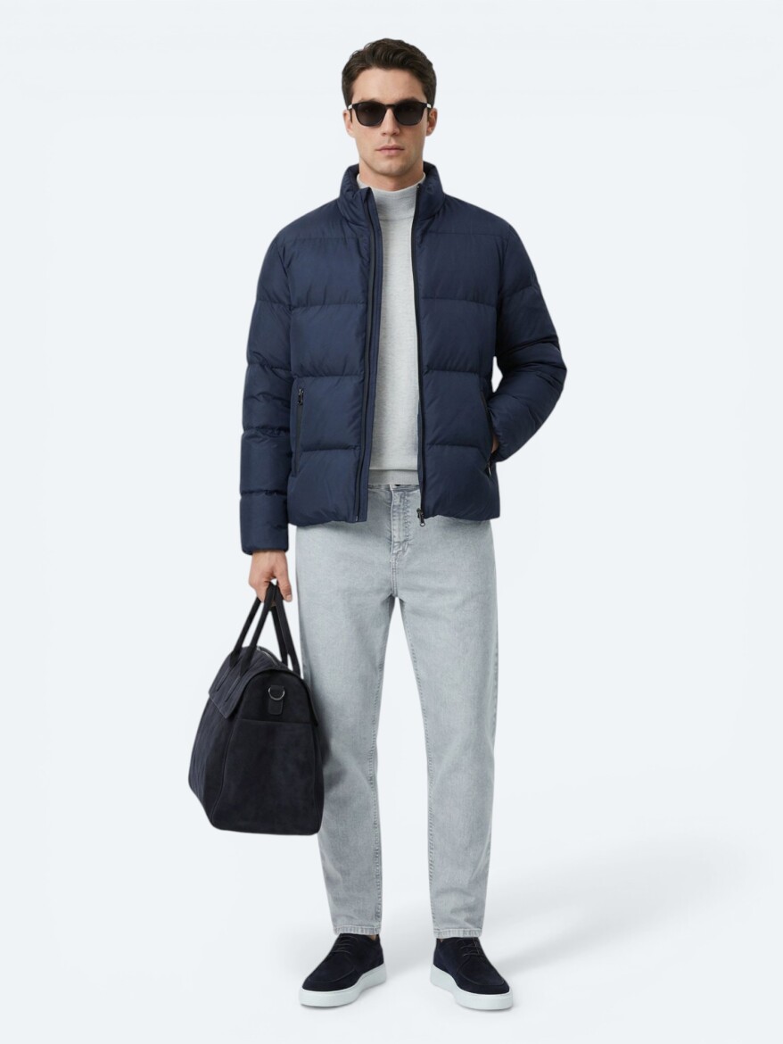 Navy Blue Regular Fit Turtleneck Casual Weaving Coat - KİP