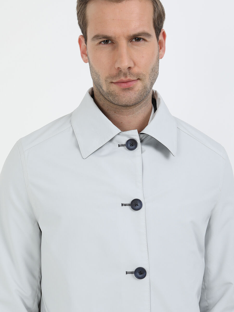 Navy Blue Regular Fit Turtleneck Casual Weaving Double-Sided Rain Coat - 6