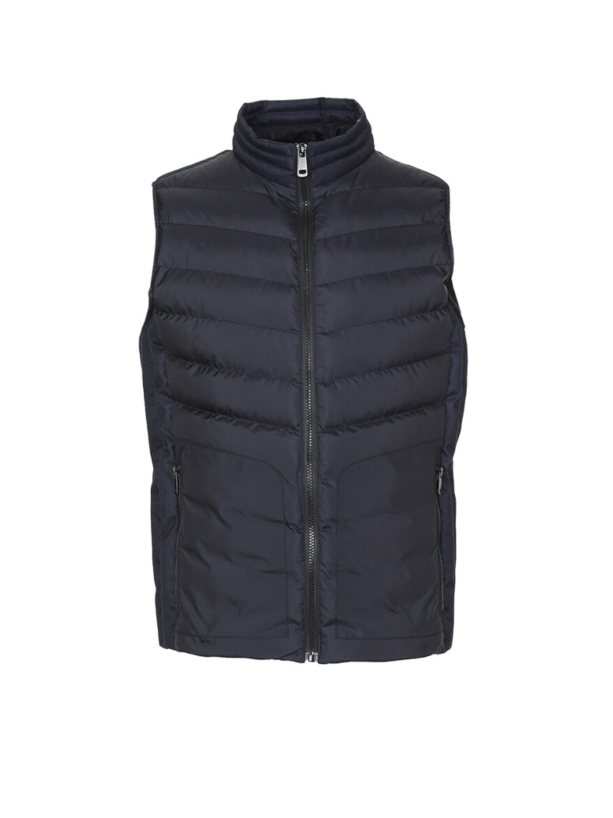 Navy Blue Regular Fit Turtleneck Casual Weaving Puffer Vest - 6