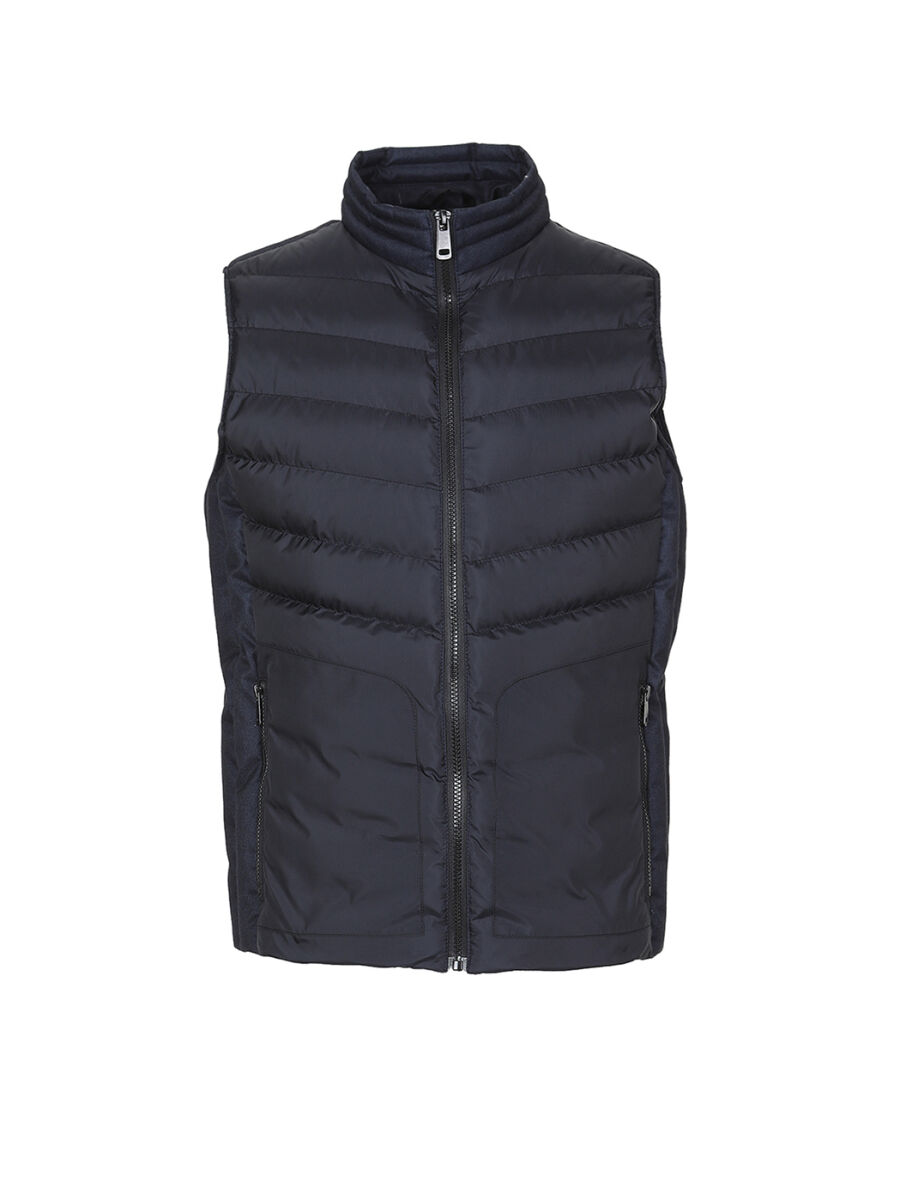 Navy Blue Regular Fit Turtleneck Casual Weaving Puffer Vest - 6