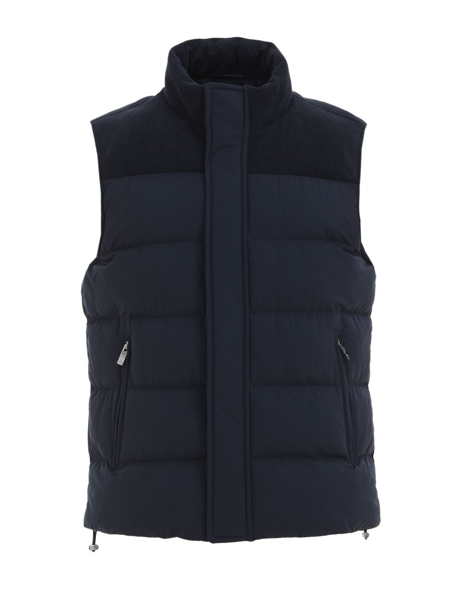 Navy Blue Regular Fit Turtleneck Casual Weaving Puffer Vest - 5