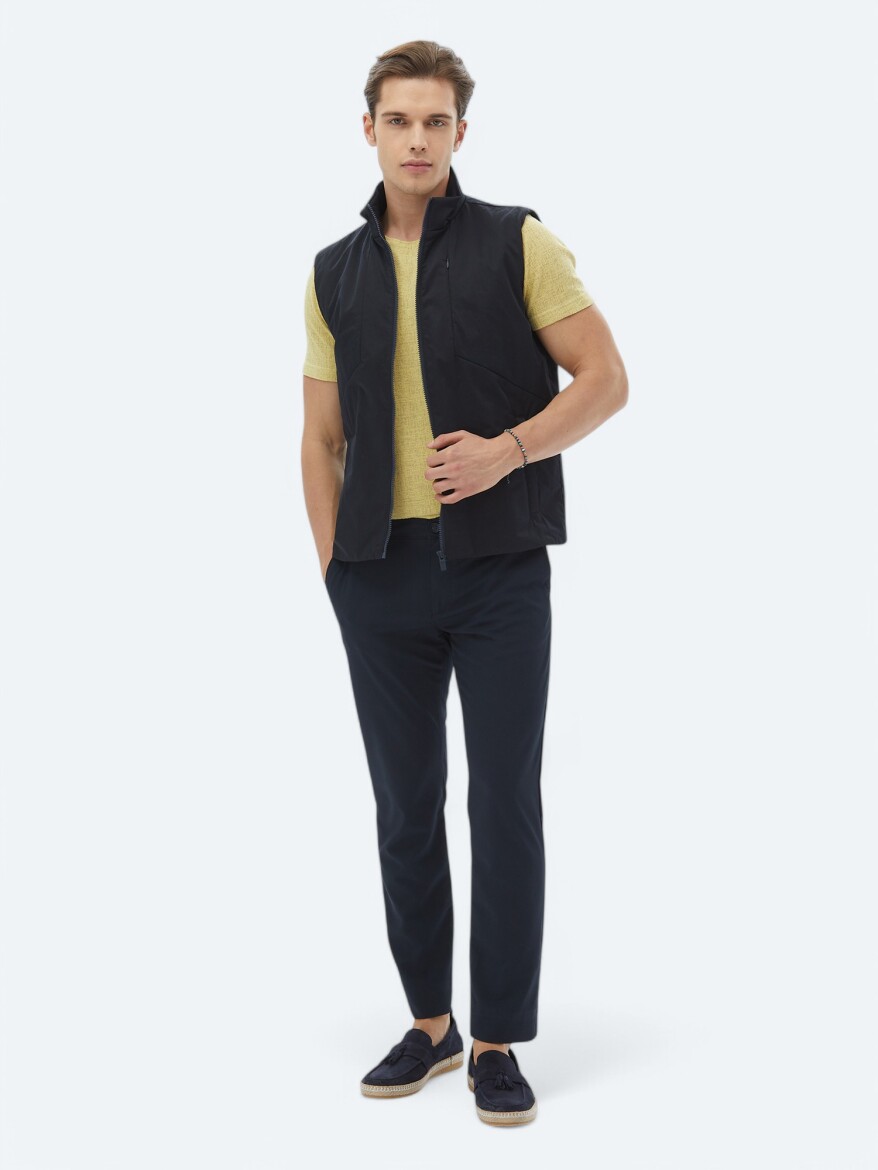 Navy Blue Regular Fit Turtleneck Casual Weaving Puffer Vest - 2