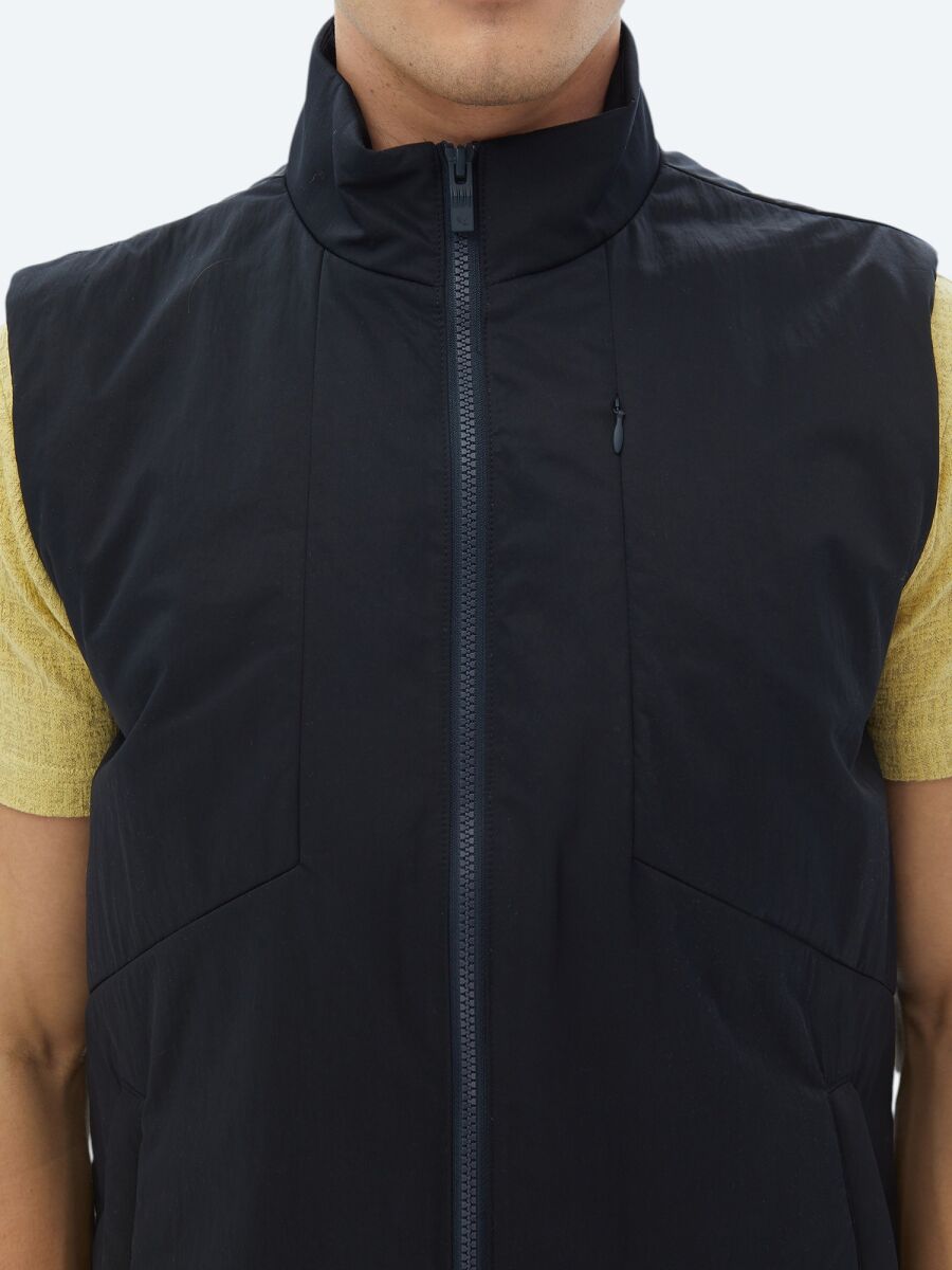 Navy Blue Regular Fit Turtleneck Casual Weaving Puffer Vest - 5