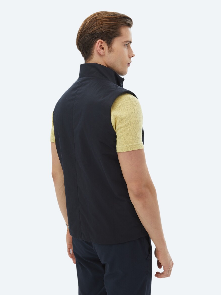 Navy Blue Regular Fit Turtleneck Casual Weaving Puffer Vest - 8
