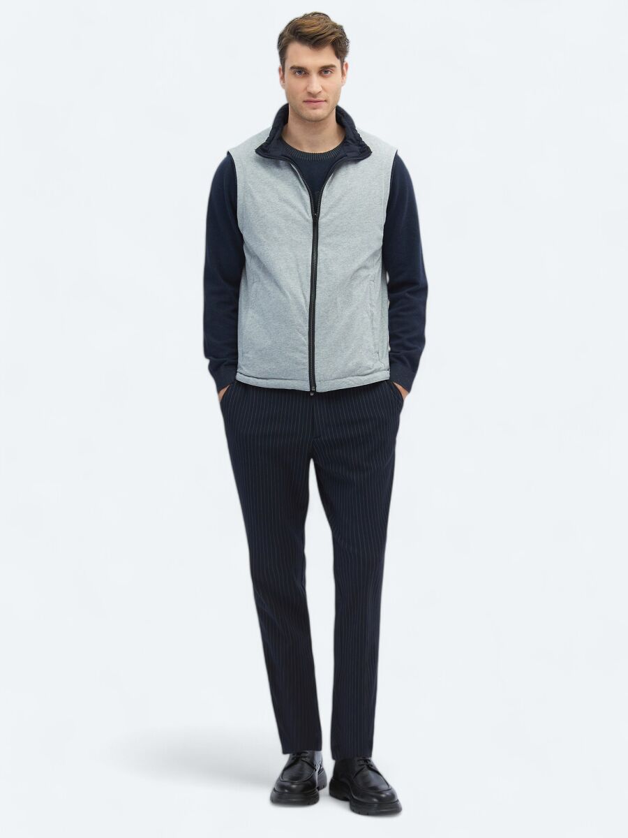 Navy Blue Regular Fit Turtleneck Casual Weaving Puffer Vest - 4