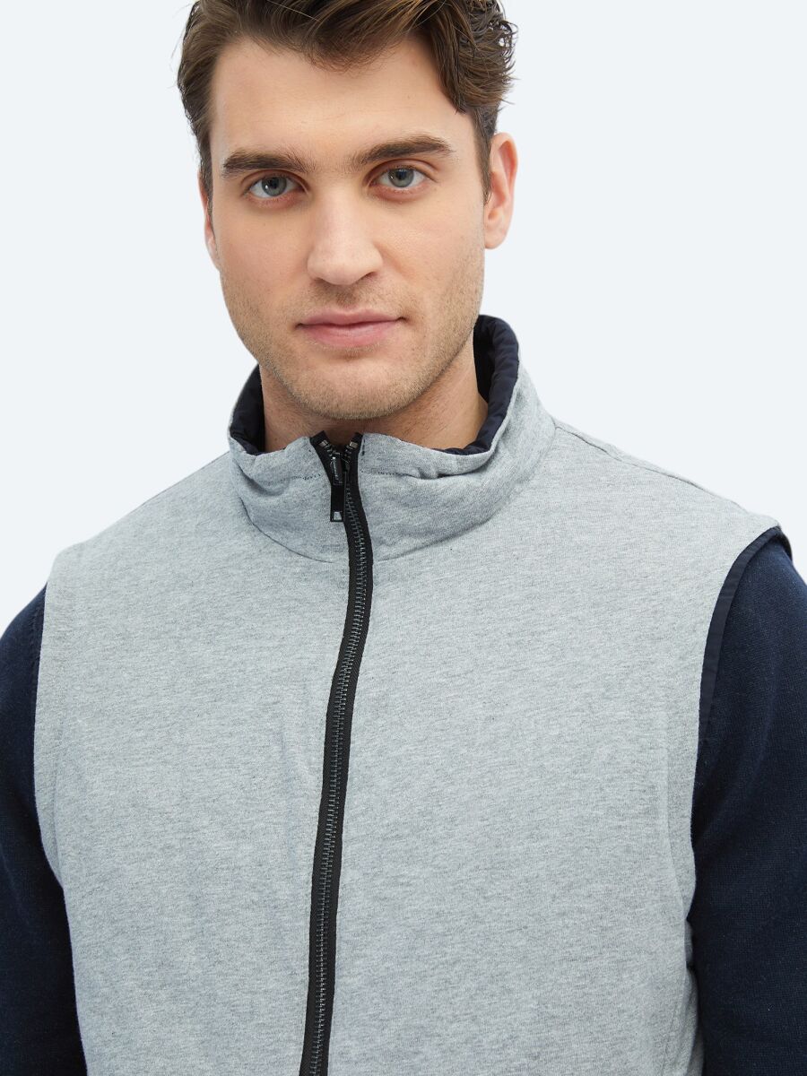 Navy Blue Regular Fit Turtleneck Casual Weaving Puffer Vest - 6