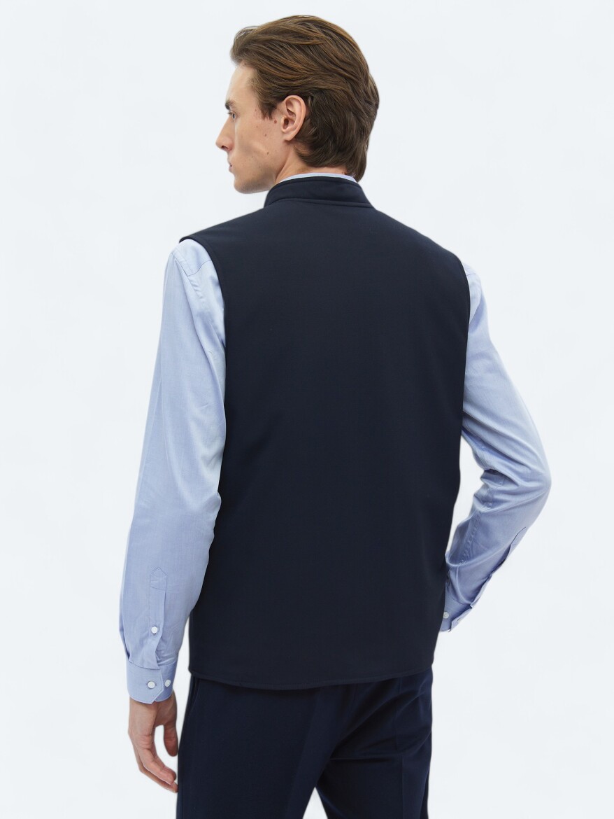 Navy Blue Regular Fit Turtleneck Casual Weaving Puffer Vest - 11