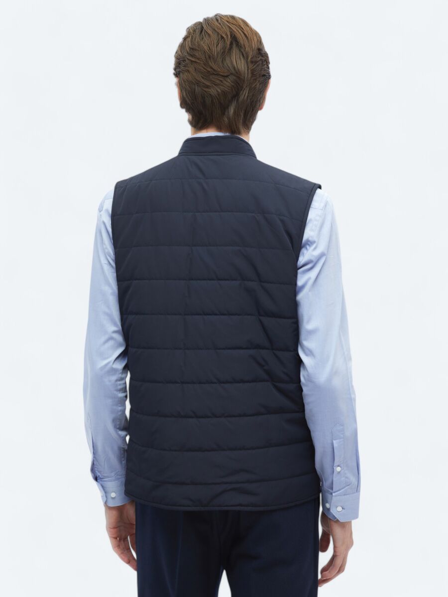 Navy Blue Regular Fit Turtleneck Casual Weaving Puffer Vest - 12