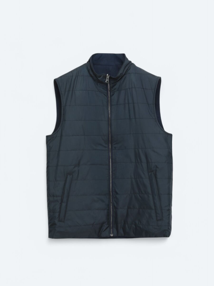Navy Blue Regular Fit Turtleneck Casual Weaving Puffer Vest - 10