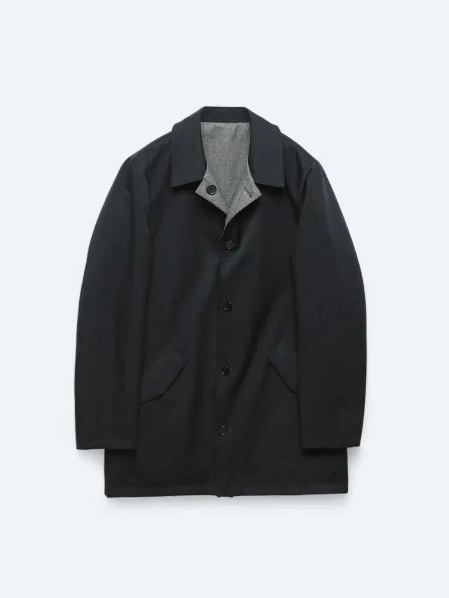 Navy Blue Regular Fit Turtleneck Casual Weaving Rain Coat - 10