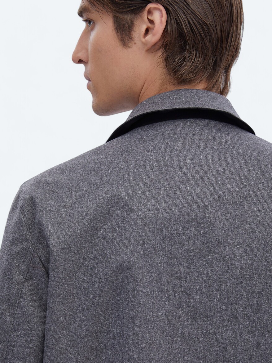 Navy Blue Regular Fit Turtleneck Casual Weaving Rain Coat - 6