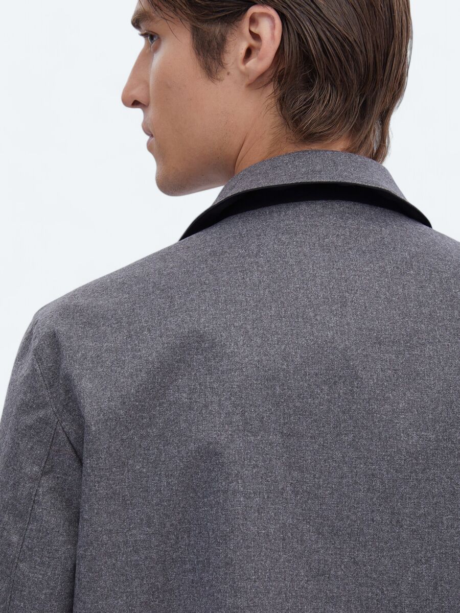 Navy Blue Regular Fit Turtleneck Casual Weaving Rain Coat - 6