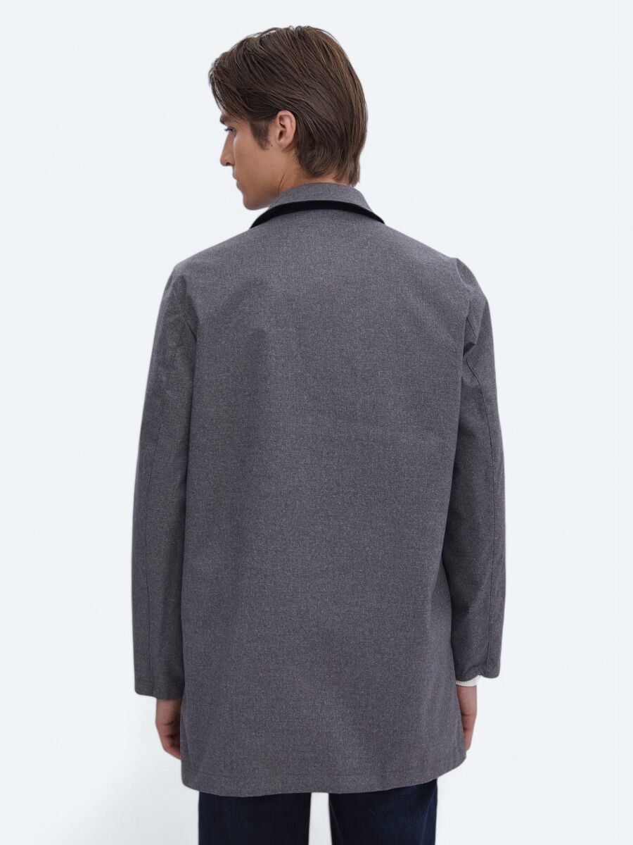 Navy Blue Regular Fit Turtleneck Casual Weaving Rain Coat - 7