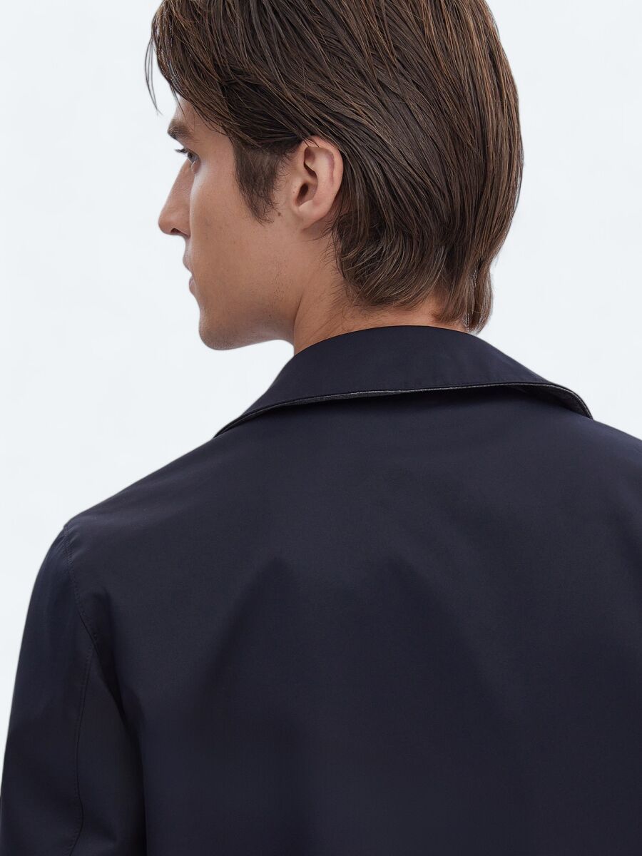 Navy Blue Regular Fit Turtleneck Casual Weaving Rain Coat - 8