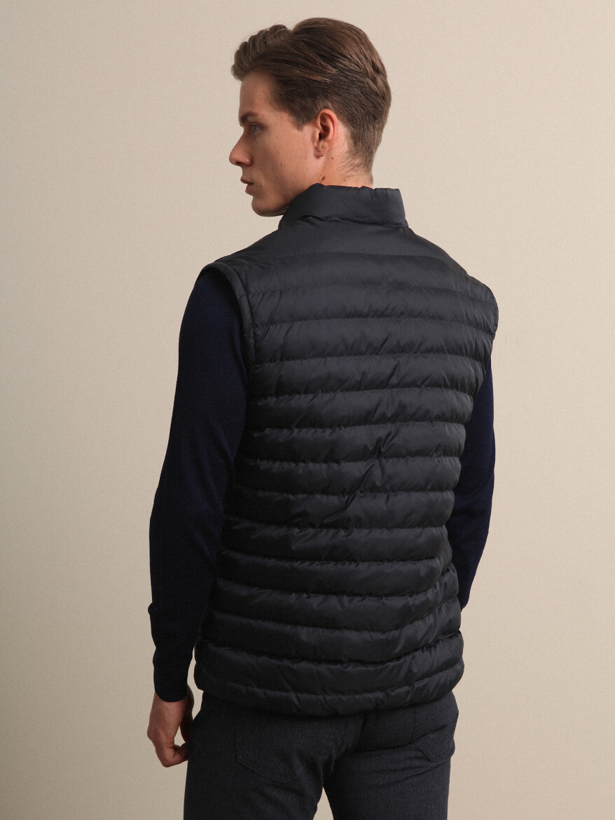 Navy Blue Regular Fit Turtleneck Smart Casual Weaving Coat - 4