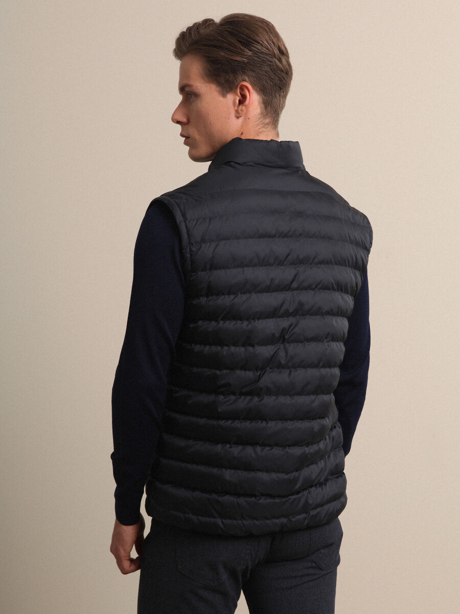 Navy Blue Regular Fit Turtleneck Smart Casual Weaving Coat - 4