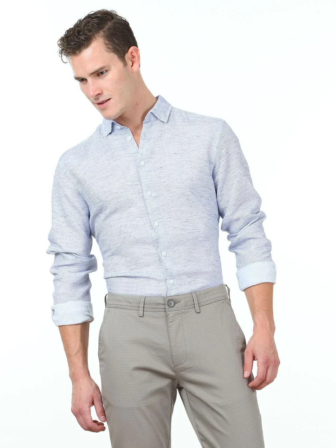 Navy Blue Regular Fit Weaving Casual 100% Cotton Shirt - 1