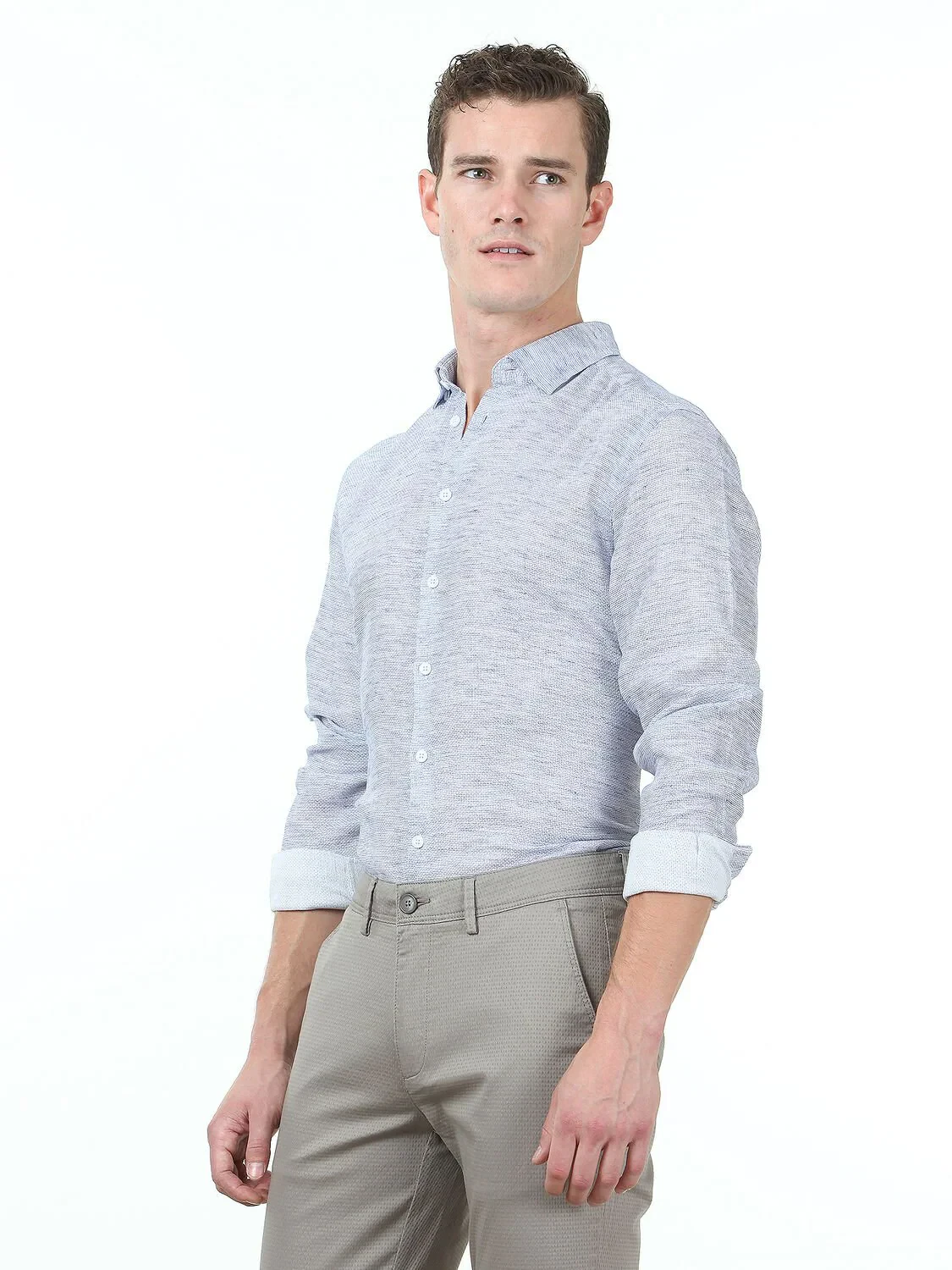 Navy Blue Regular Fit Weaving Casual 100% Cotton Shirt - 3