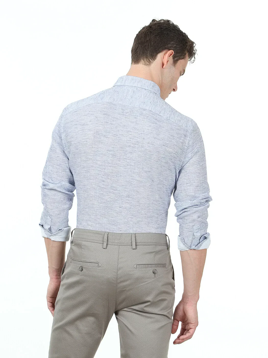 Navy Blue Regular Fit Weaving Casual 100% Cotton Shirt - 4