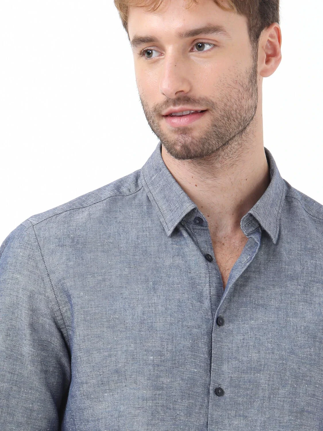 Navy Blue Regular Fit Weaving Casual Cotton Blended Shirt - 3