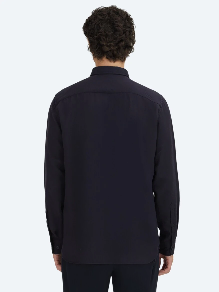 Navy Blue Regular Fit Weaving Casual Shirt - 5